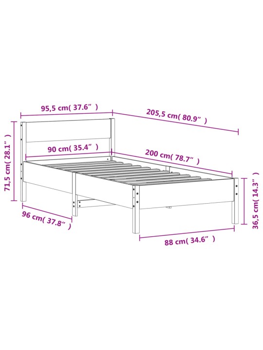 Sängynrunko ilman patjaa vahanruskea 90x200 cm täysi mänty