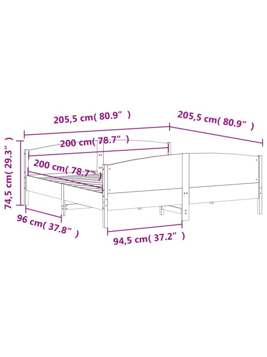 Sängynrunko päädyllä vahanruskea 200x200 cm täysi mänty