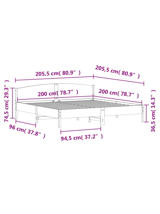 Sängynrunko ilman patjaa vahanruskea 200x200 cm täysi mänty