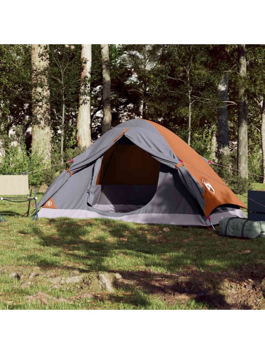 Retkiteltta kupoli 4 henkilölle harmaa ja oranssi vedenkestävä