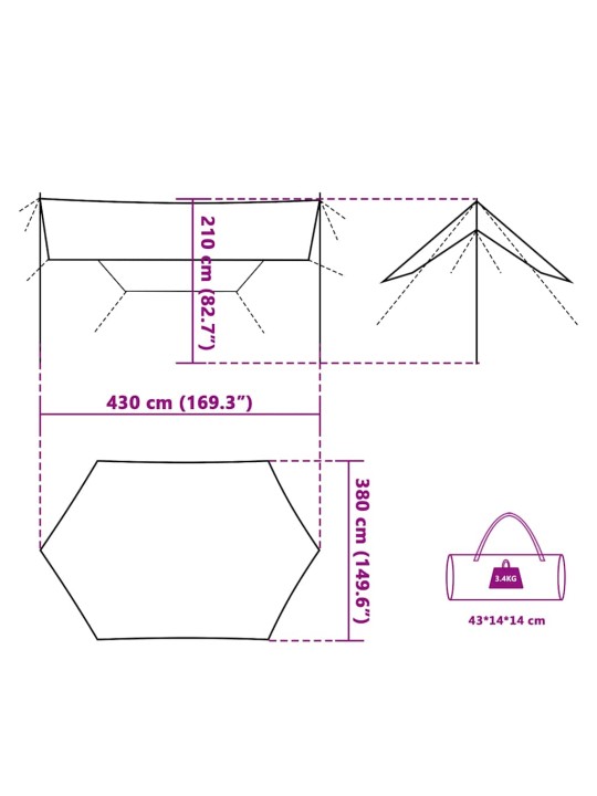 Retkipressu sininen 430x380x210 cm vedenpitävä