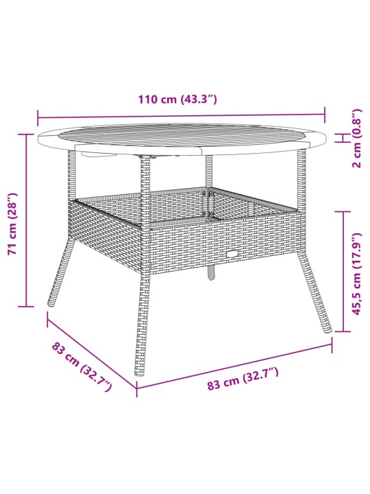 Puutarhapöytä täysi akasiapuu levy musta Ø110x71 cm PE-rottinki