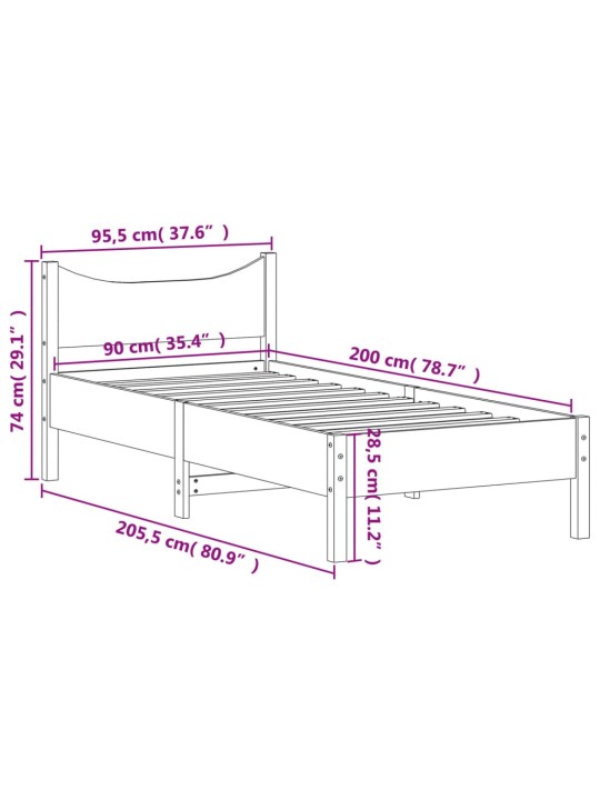 Sängynrunko ilman patjaa vahanruskea 90x200 cm täysi mänty