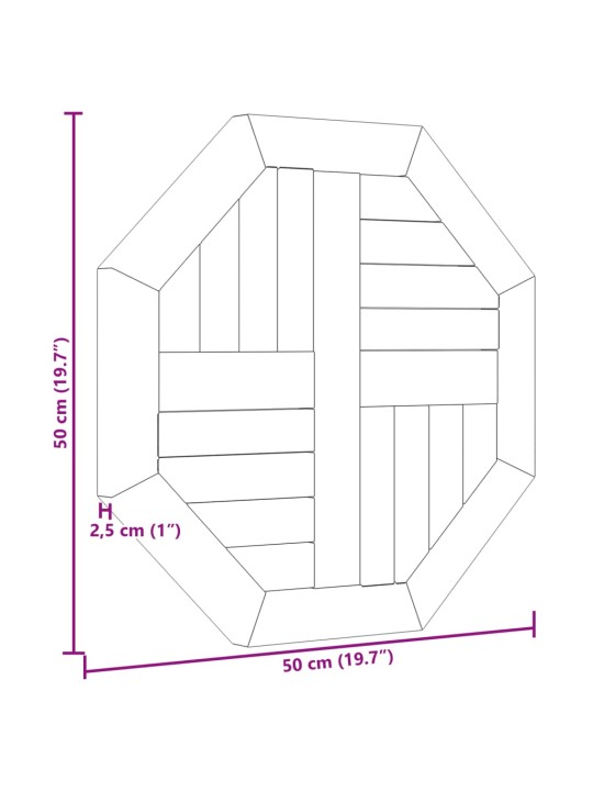 Pöytälevy 50x50x2,5 cm kahdeksankulmio täysi tiikki