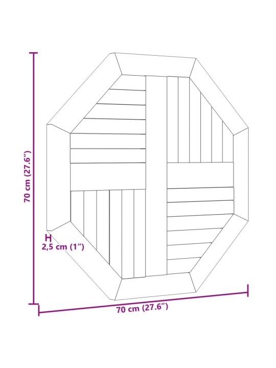 Pöytälevy 70x70x2,5 cm kahdeksankulmio täysi tiikki