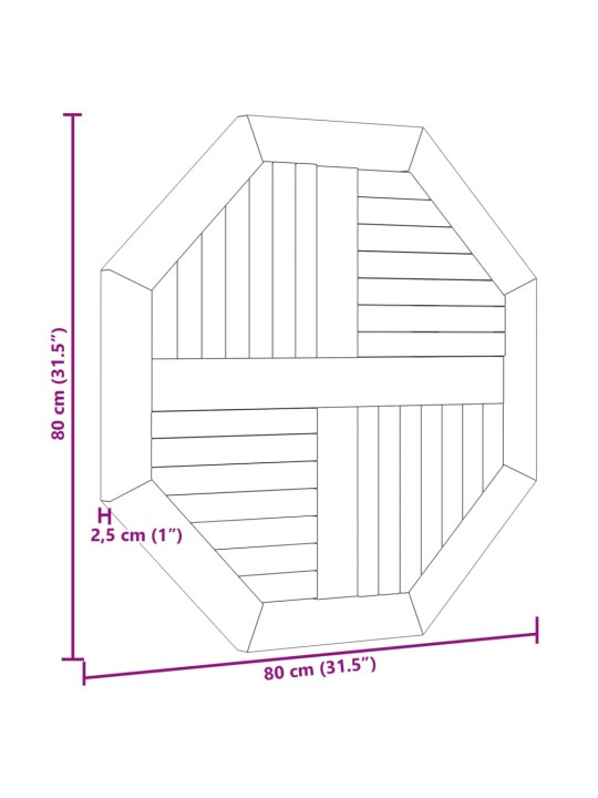 Pöytälevy 80x80x2,5 cm kahdeksankulmio täysi tiikki