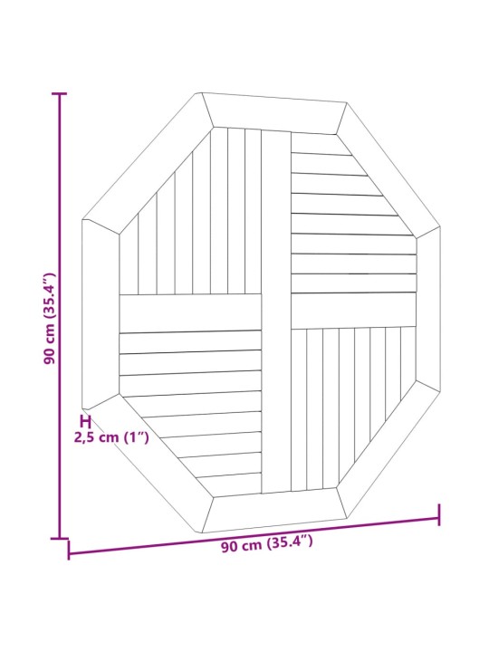 Pöytälevy 90x90x2,5 cm kahdeksankulmio täysi tiikki