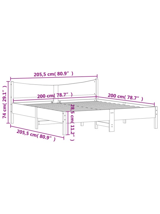 Sänky ilman patjaa 200x200 cm täysi mänty