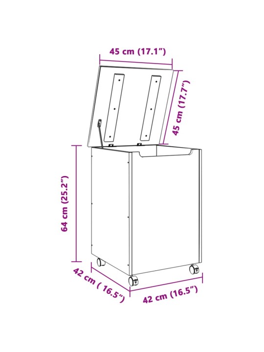 Pyykkikori pyörillä RANA 45x45x64 cm täysi mänty