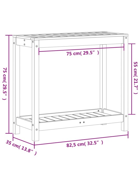 Ruukutuspöytä hyllyllä 82,5x35x75 cm täysi mänty