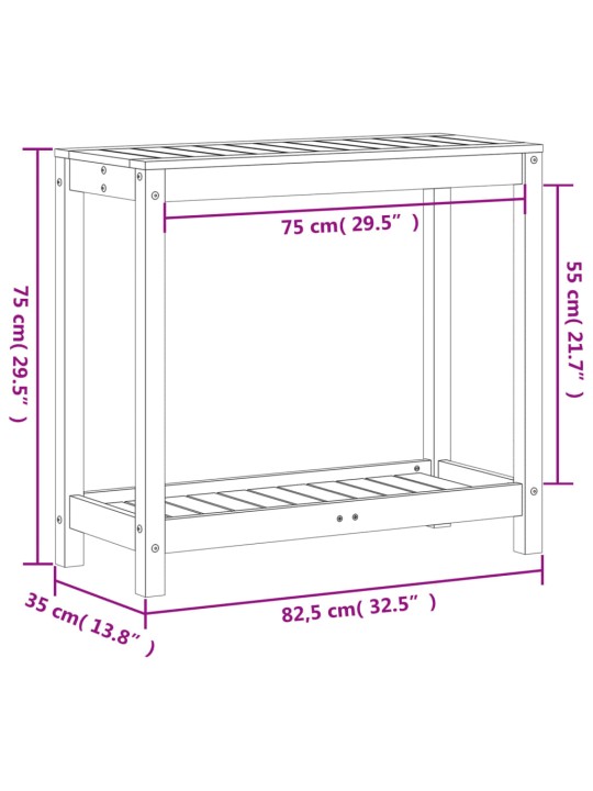 Ruukutuspöytä hyllyllä 82,5x35x75 cm kyllästetty mänty