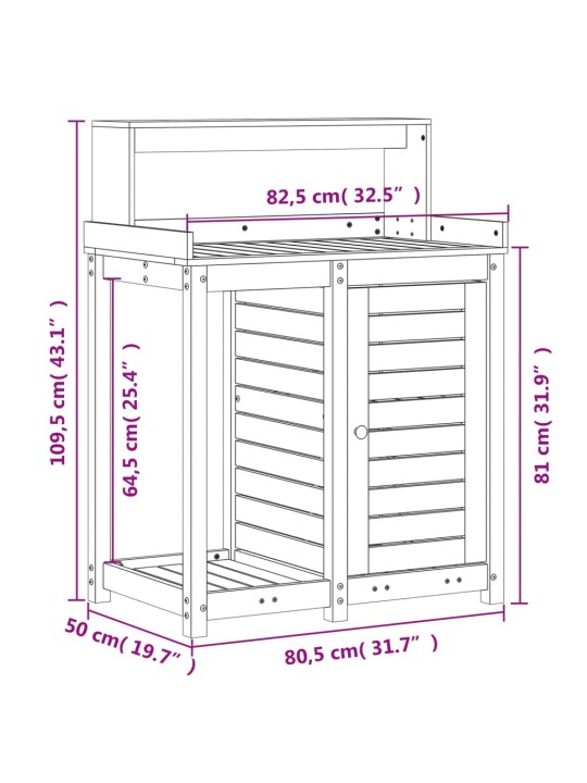 Ruukutuspöytä hyllyllä 82,5x50x109,5 cm täysi mänty