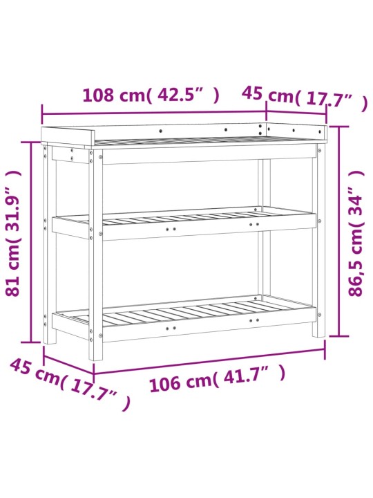 Ruukutuspöytä hyllyillä 108x45x86,5 cm kyllästetty mänty