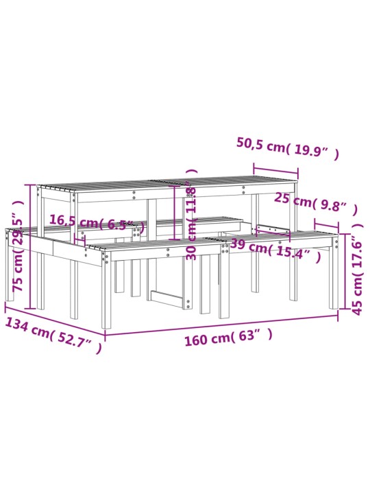 Piknikpöytä 160x134x75 cm kyllästetty mänty