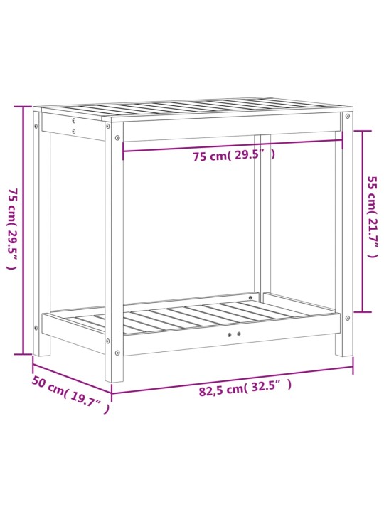 Ruukutuspöytä hyllyllä vahanruskea 82,5x50x75 cm täysi mänty