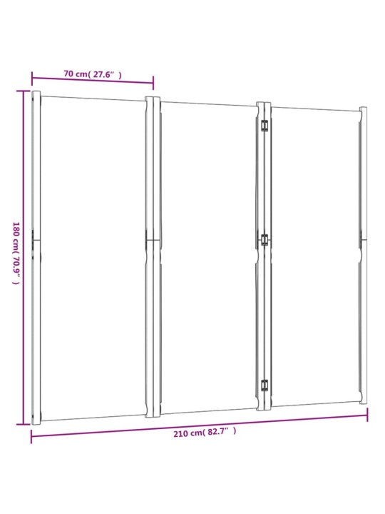 3-paneelinen tilanjakaja ruskeanharmaa 210x180 cm
