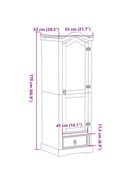 Vaatekaappi Corona 55x52x170 cm täysi mänty