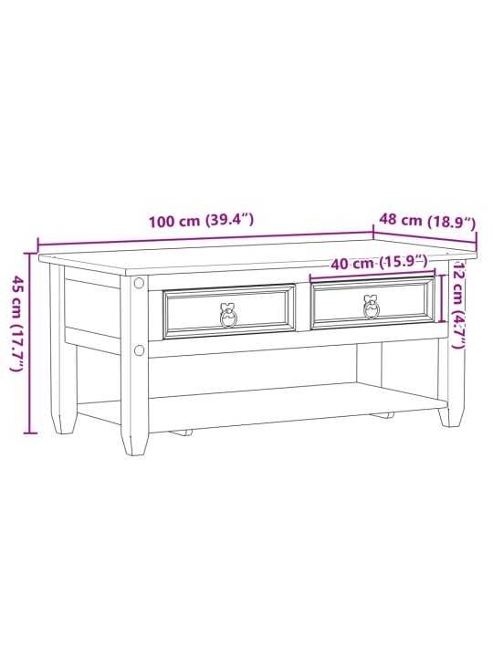 Sohvapöytä laatikoilla Corona 100x48x45 cm täysi mänty