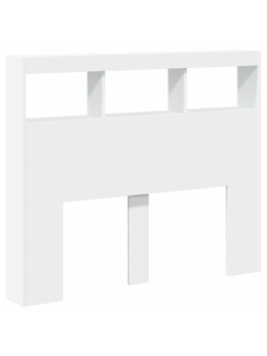 Sängynpäätykaappi LED-valoilla valkoinen 120x17x102 cm