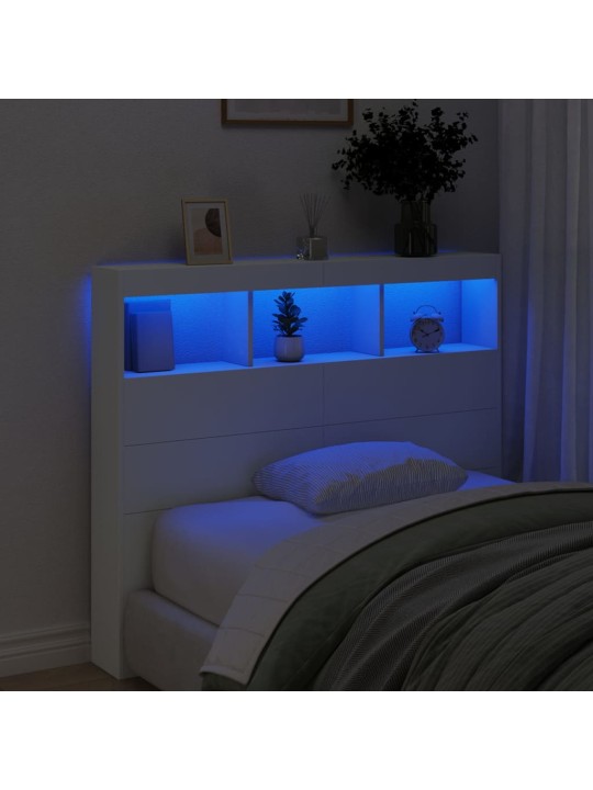 Sängynpäätykaappi LED-valoilla valkoinen 120x17x102 cm