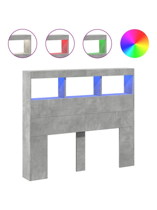Sängynpäätykaappi LED-valoilla betoninharmaa 120x17x102 cm