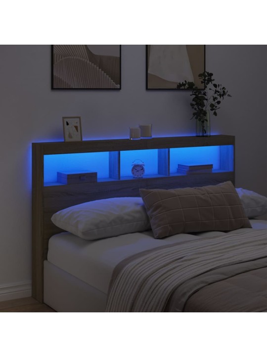 Sängynpäätykaappi led-valoilla sonoma-tammi 160x17x102 cm
