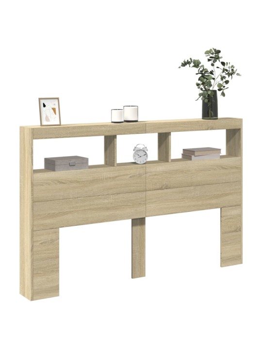 Sängynpäätykaappi led-valoilla sonoma-tammi 160x17x102 cm