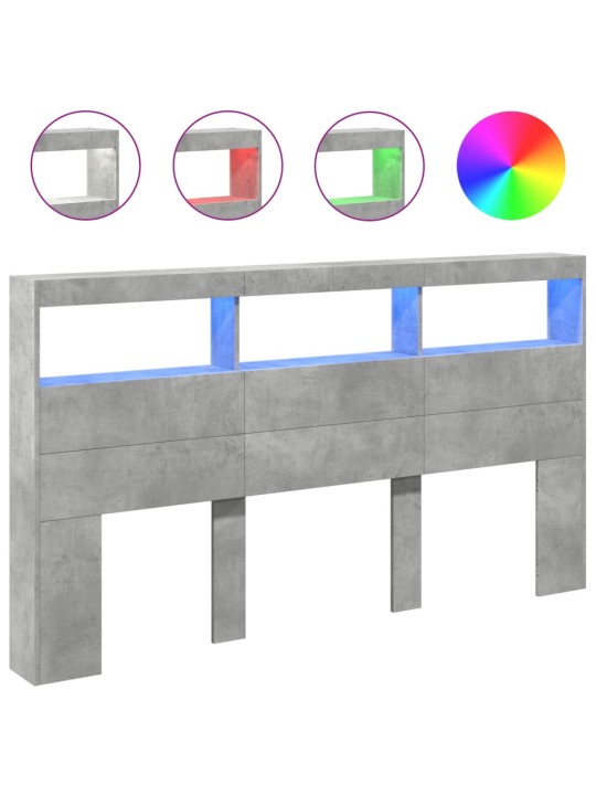 Sängynpäätykaappi LED-valoilla betoninharmaa 180x17x102 cm