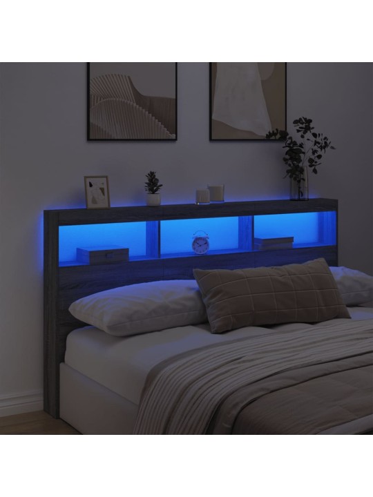 Sängynpäätykaappi led-valoilla harmaa sonoma 180x17x102 cm
