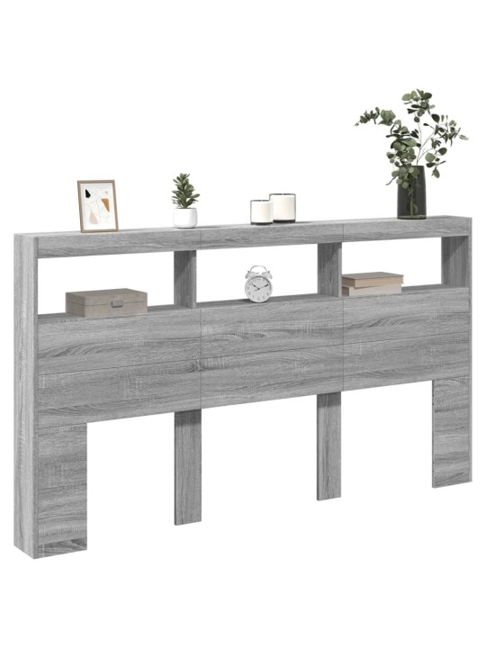 Sängynpäätykaappi led-valoilla harmaa sonoma 180x17x102 cm