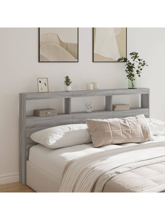 Sängynpäätykaappi led-valoilla harmaa sonoma 180x17x102 cm