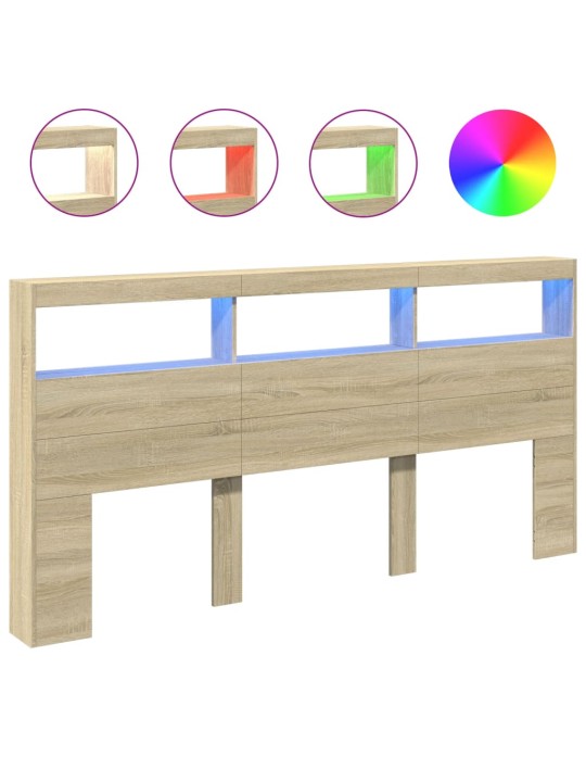 Sängynpäätykaappi led-valoilla sonoma-tammi 200x17x102 cm