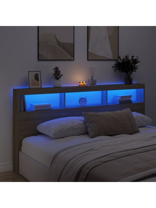 Sängynpäätykaappi led-valoilla sonoma-tammi 200x17x102 cm