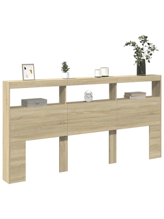 Sängynpäätykaappi led-valoilla sonoma-tammi 200x17x102 cm