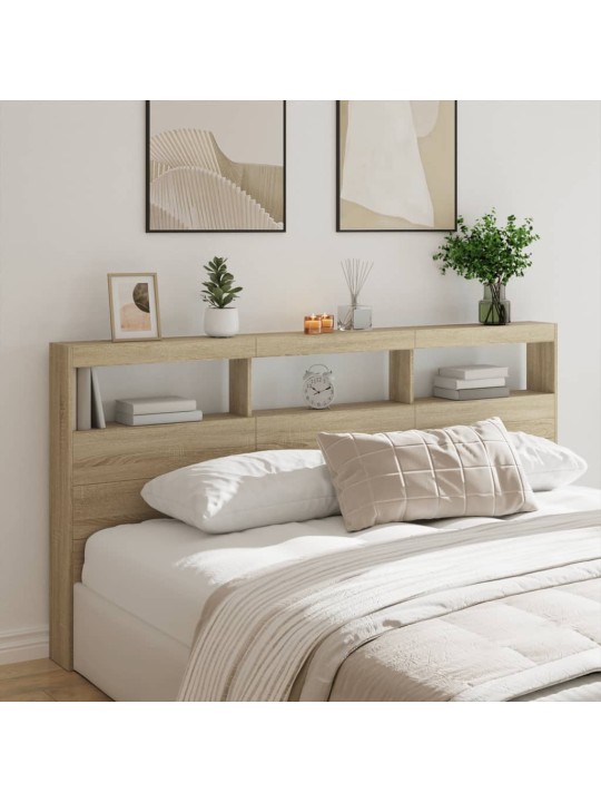 Sängynpäätykaappi led-valoilla sonoma-tammi 200x17x102 cm