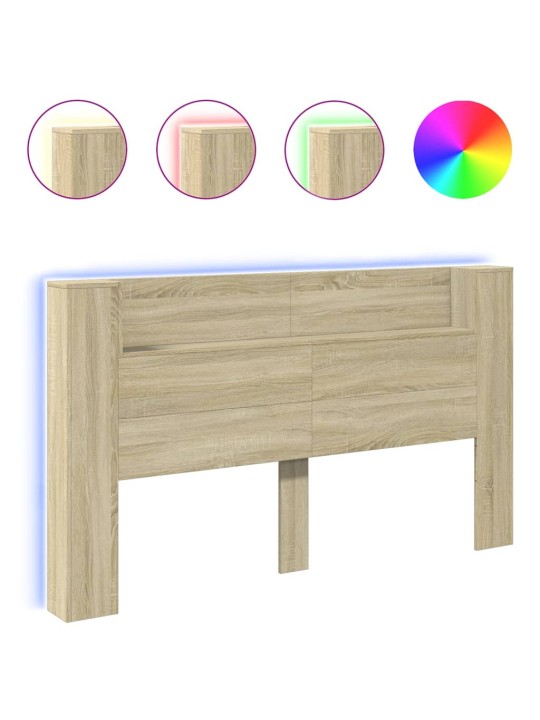 Sängynpäätykaappi led-valoilla sonoma-tammi 180x16,5x103,5 cm