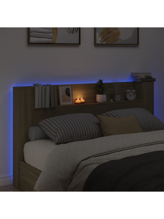 Sängynpäätykaappi led-valoilla sonoma-tammi 180x16,5x103,5 cm