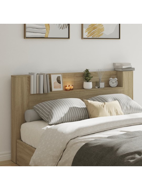Sängynpäätykaappi led-valoilla sonoma-tammi 180x16,5x103,5 cm