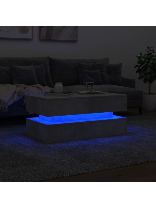 Sohvapöytä LED-valoilla betoninharmaa 90x50x40 cm