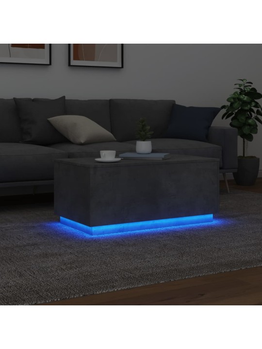 Sohvapöytä LED-valoilla betoninharmaa 90x50x40 cm