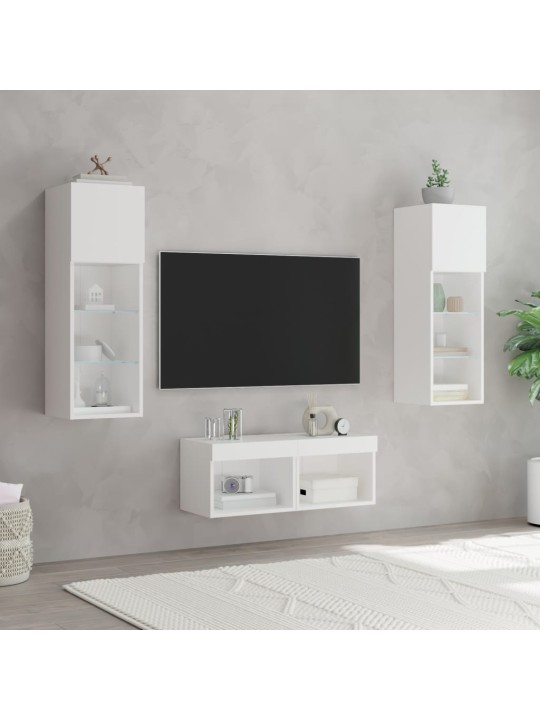 4-osainen TV-seinäkaappisarja LED-valoilla valkoinen