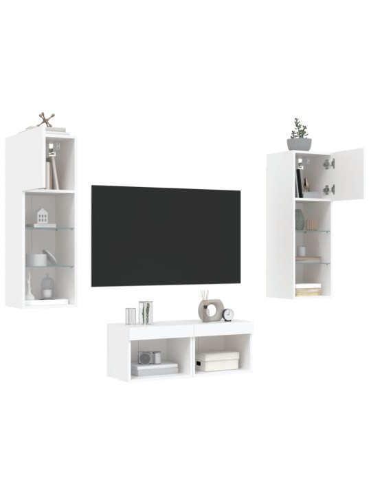 4-osainen TV-seinäkaappisarja LED-valoilla valkoinen