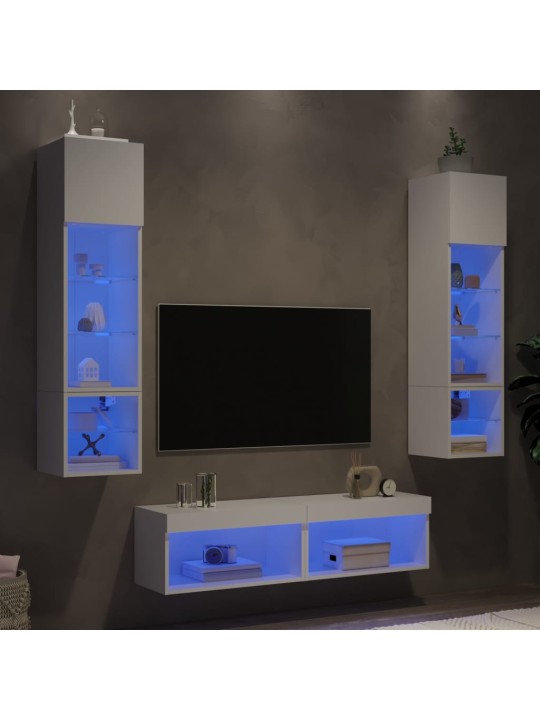 6-osainen LED TV-kaappisarja valkoinen tekninen puu