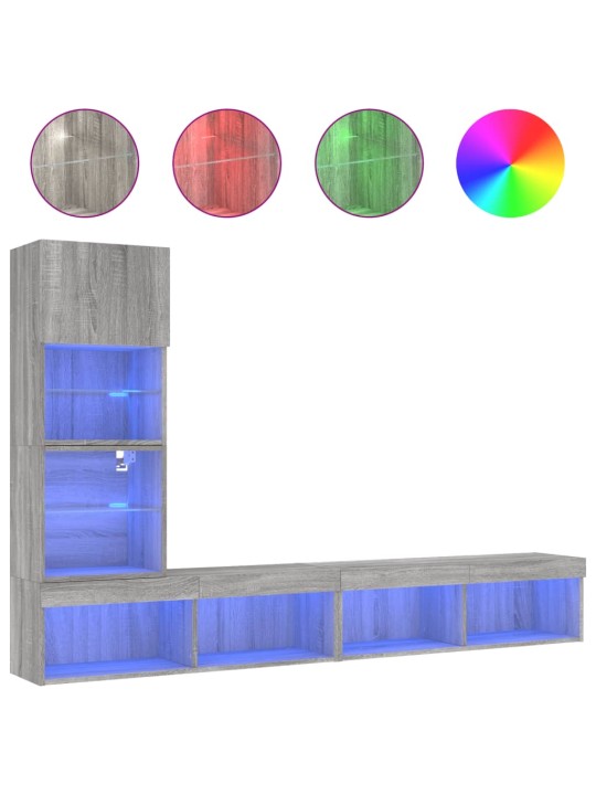 4-osainen LED TV-kaappisarja harmaa Sonoma tekninen puu