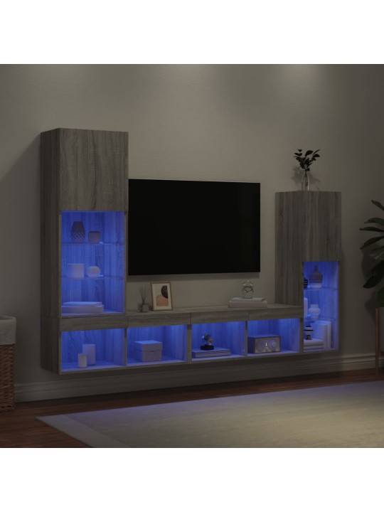 4-osainen led tv-kaappisarja harmaa sonoma tekninen puu