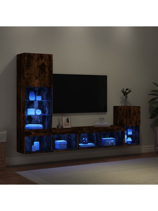 4-osainen LED TV-kaappisarja savutammi tekninen puu