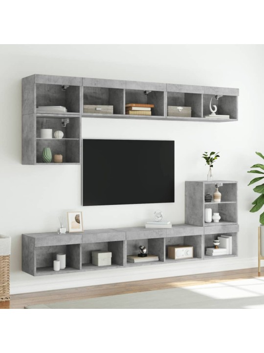 8-osainen led tv-kaappisarja betoninharmaa tekninen puu