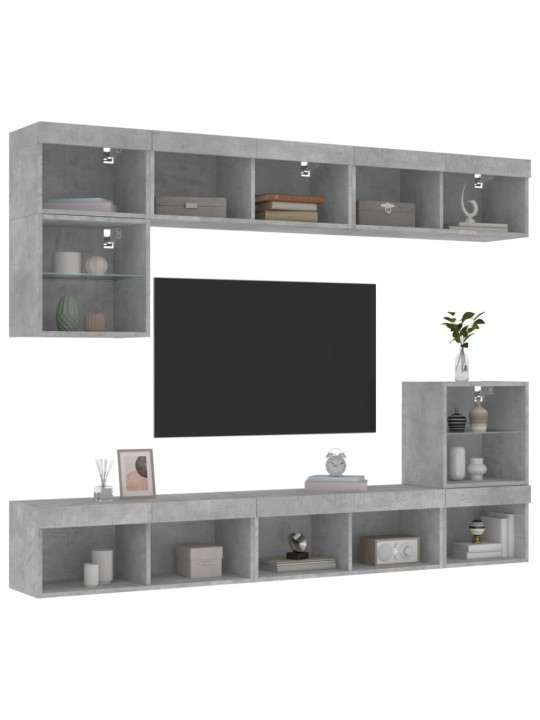 8-osainen led tv-kaappisarja betoninharmaa tekninen puu