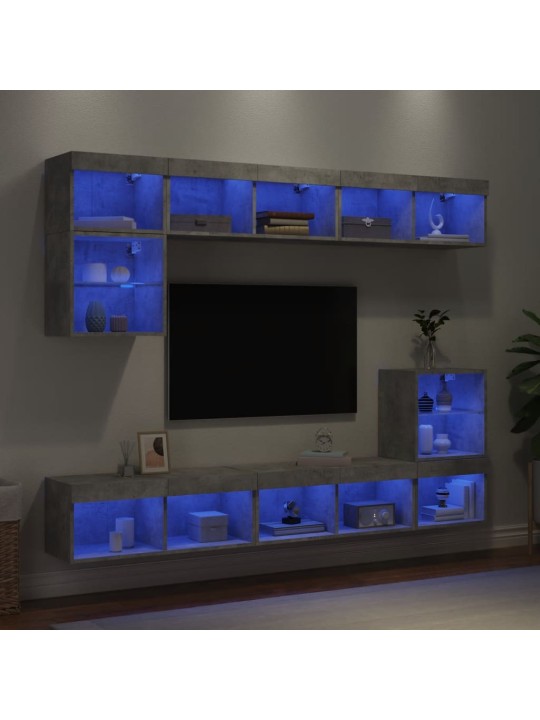 8-osainen led tv-kaappisarja betoninharmaa tekninen puu