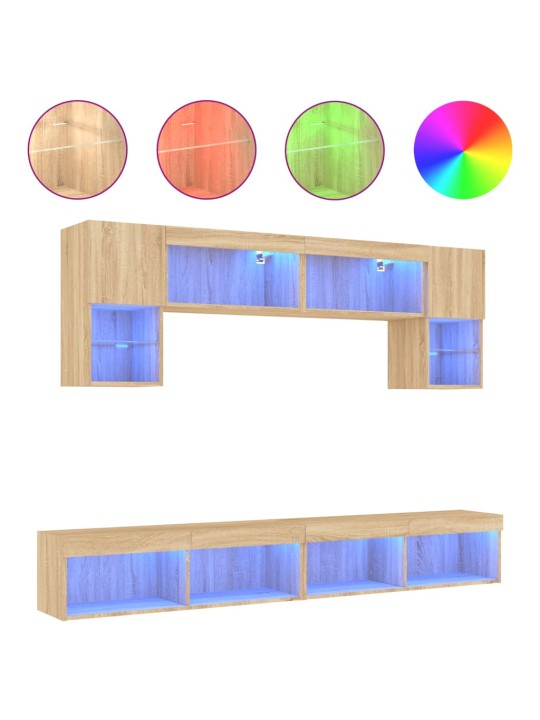 6-osainen LED TV-kaappisarja Sonoma-tammi tekninen puu